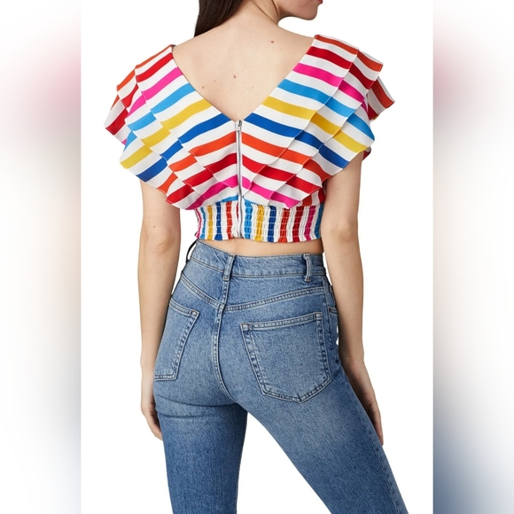 Color Me Courtney Holly Ruffle Colorful Striped Crop Top Women's 4 - Picture 6 of 8